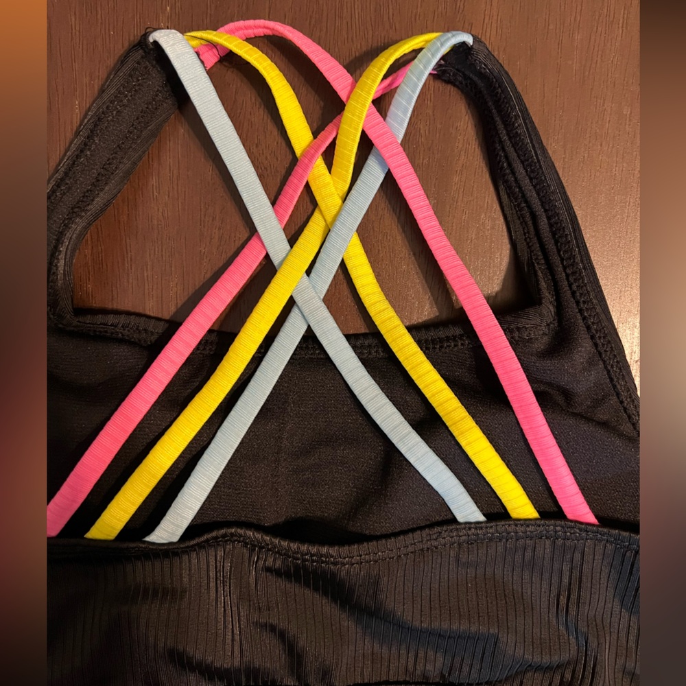 NWT Justice Girls Black 2 Piece Lace Up Swimsuit w/ Colorful Straps! M (10). - Picture 4 of 10